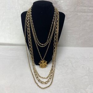 VTG Monet Gold Tone 6-Strand Maltese Cross Pendant Necklace 15" Long